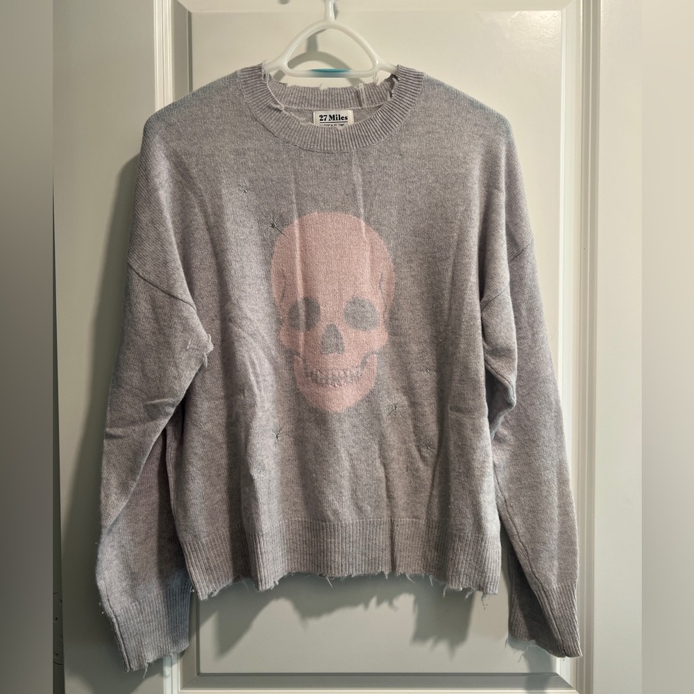 27 Miles & Malibu Grey and Pink Skull sweater